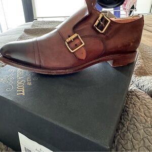 The office of Angela Scott - Brown leather double monk strap loafers